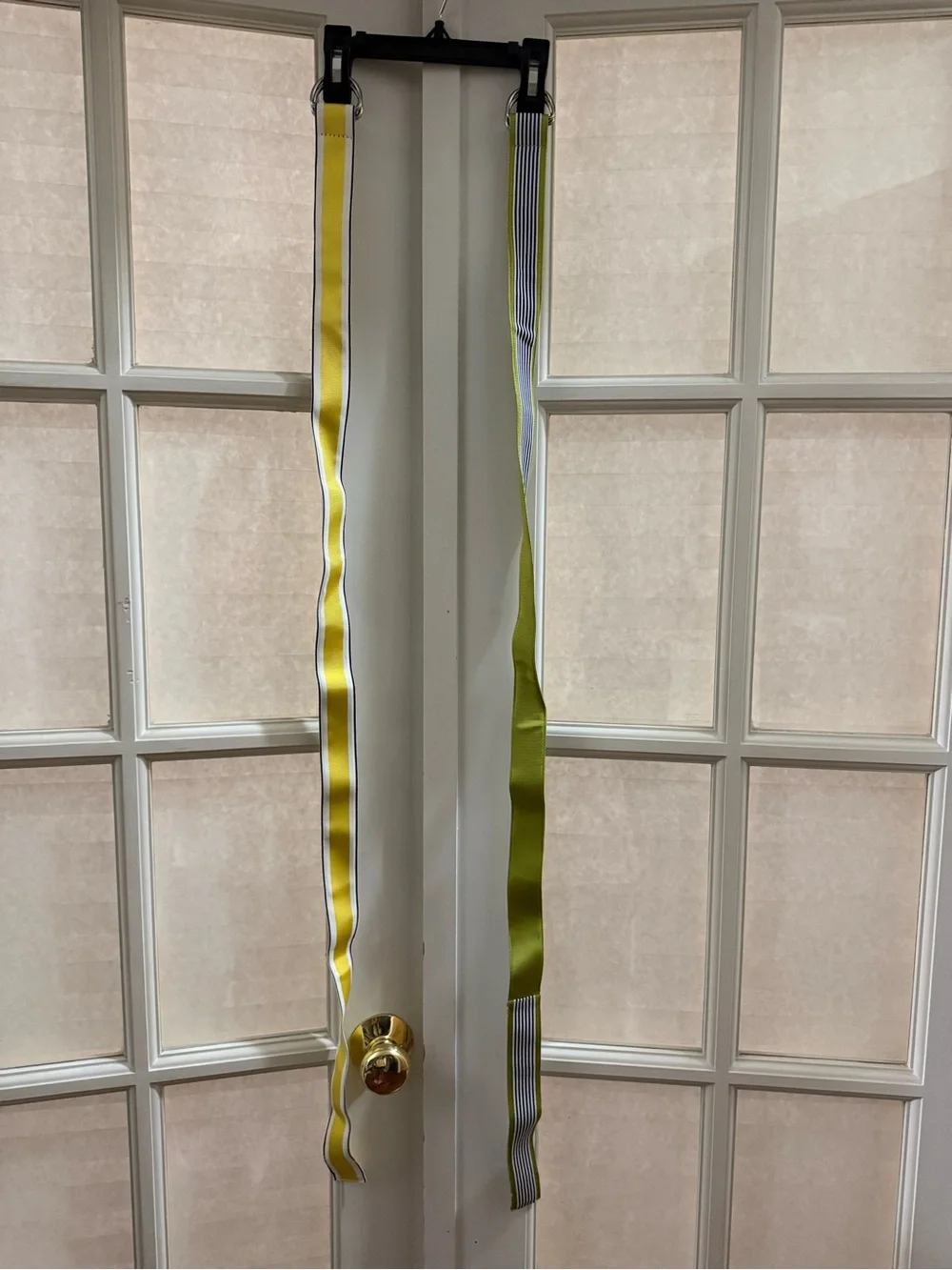 J. Crew Yellow, Navy, Green and White Striped D-Ring Fabric Belt Duo